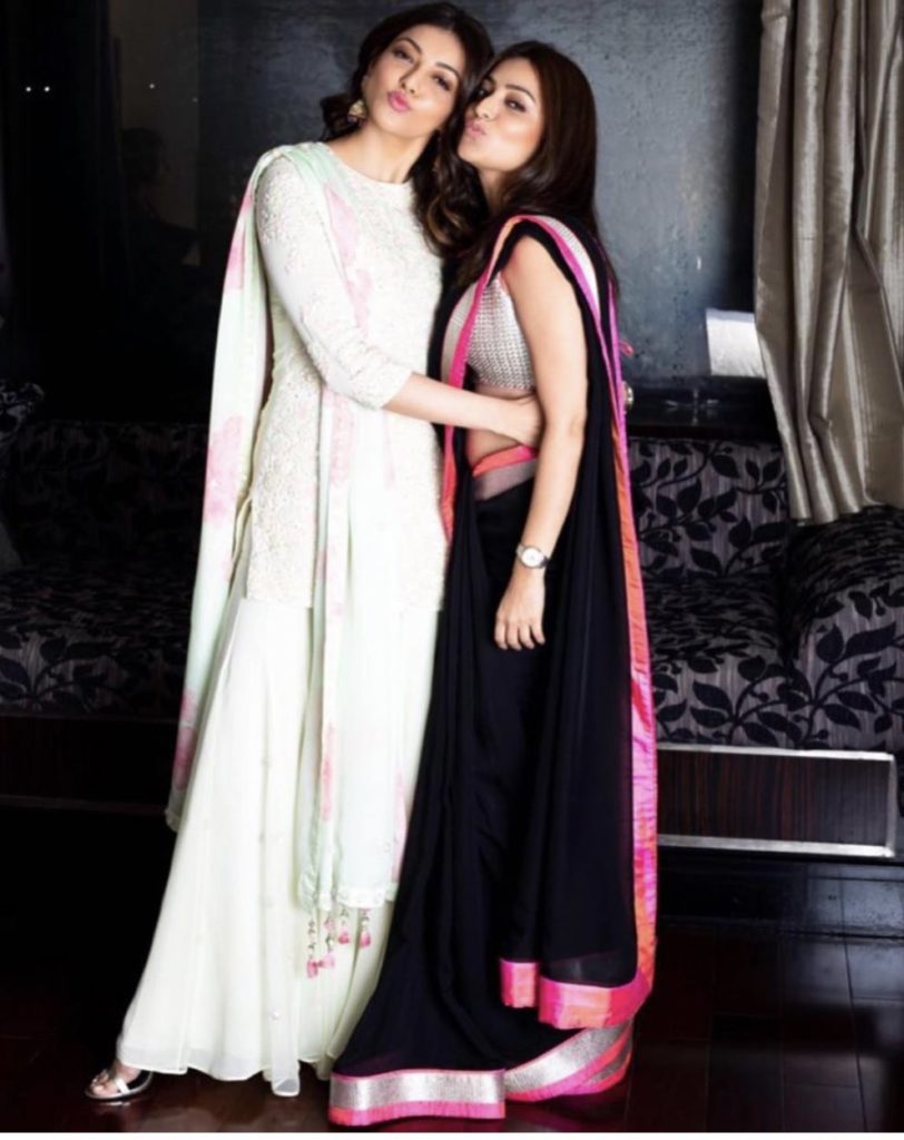 actress kajal aggarwal nisha aggarwal sweet sisters saree side boobs show sismance photo gallery